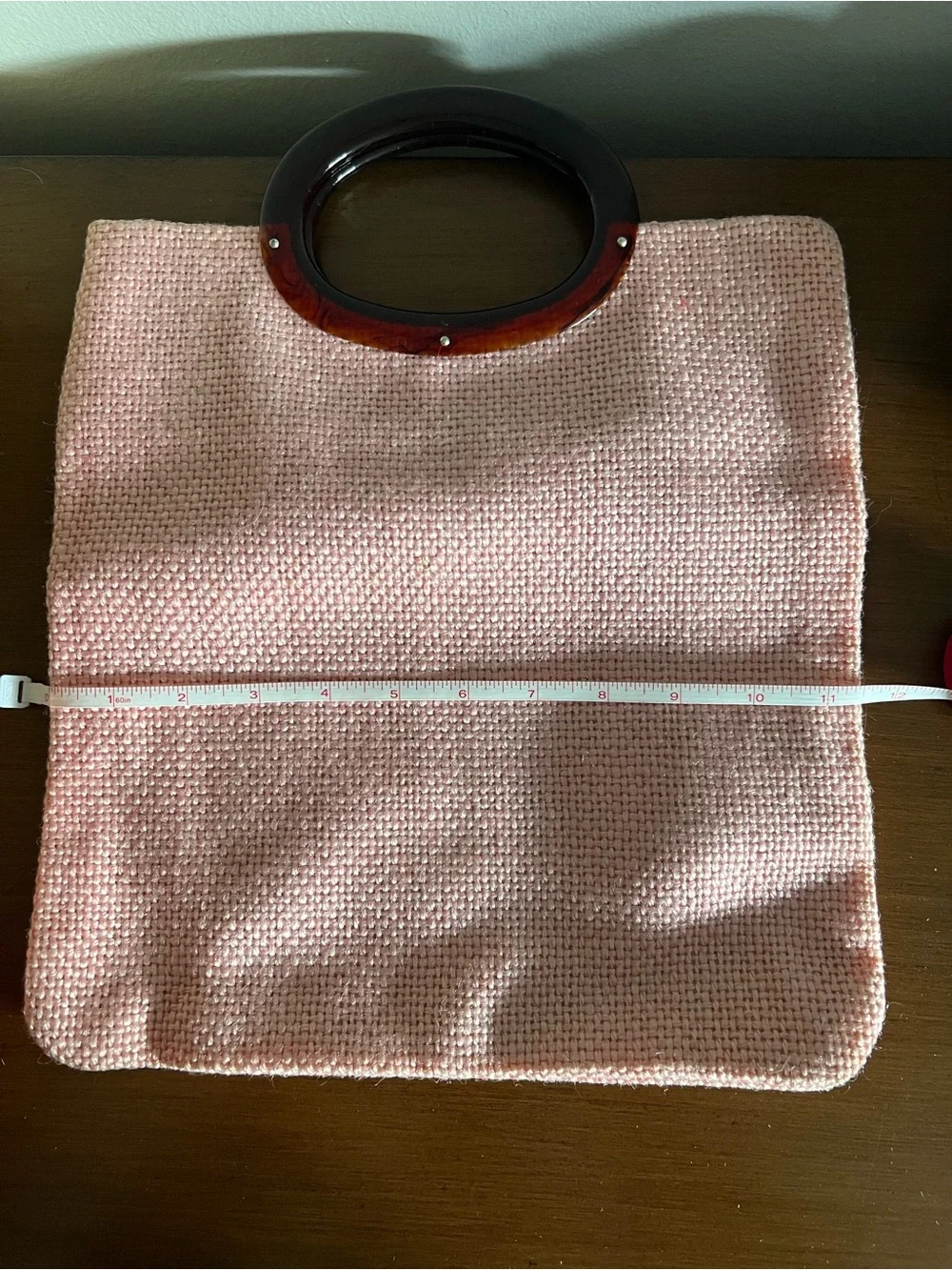 Vintage Pink Woven Tote Bag with Oval Handle